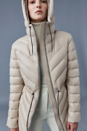 Beige Mackage Arita Light Hooded Chevron Women's Down Jackets | NBIG89271