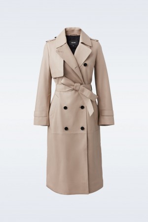 Beige Mackage Gael (R) Leather Belt Women's Trench Coats | OKIX29751