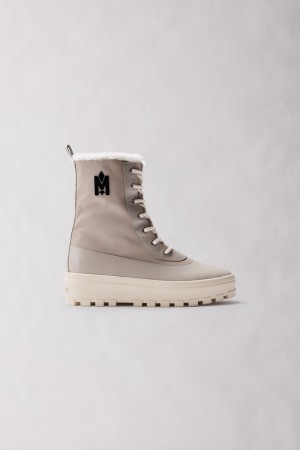 Beige Mackage Hero Shearling-Lined Men's Winter Boots | QDGC50936