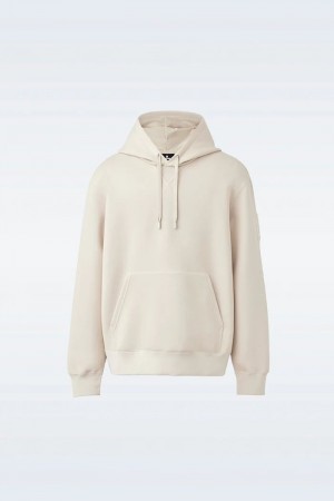 Beige Mackage Krys Velvet Embroidery Men's Hoodie | DBLZ69104