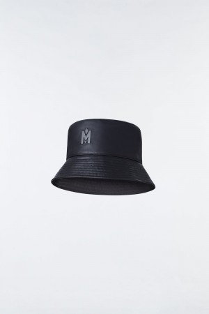 Black Mackage Bennet Leather Bucket Metal Logo Men's Hats | ZXVS37029