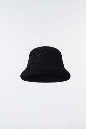 Black Mackage Bennet Teddy Down Bucket Logo Women's Hats | AJWM96281