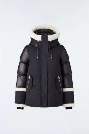 Black Mackage Cyrah Arctic Twill Shearling Trim Women's Down Jackets | FZOC97638