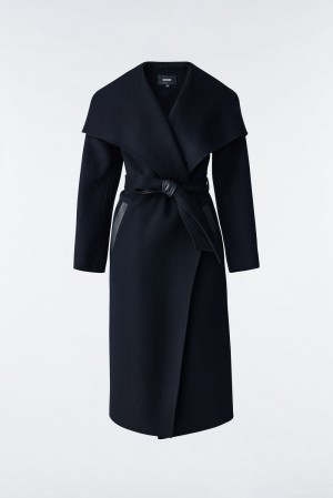 Black Mackage Kate Double-Face Wool Robe Women's Coats | EQFK84139