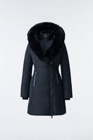 Black Mackage Kay Blue Fox Fur Signature Mackage Collar Women's Down Coats | DBHS34789