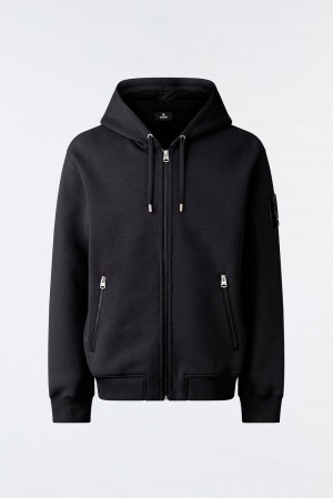 Black Mackage Krys Zip-Up Velvet Embroidery Men's Hoodie | LYMH57486