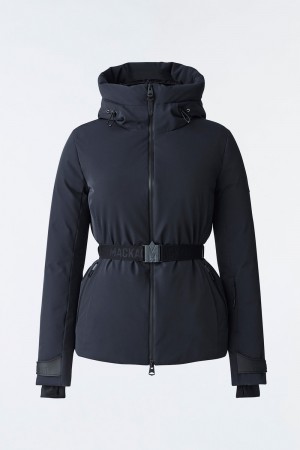 Black Mackage Krystal Agile-360 Belted Ski Hood Women's Down Jackets | ZMEU41876