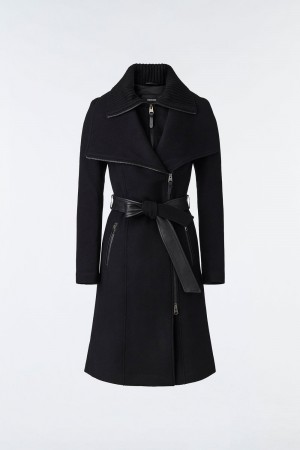 Black Mackage Nori 2-In-1 Double Face Wool Sash Women's Coats | QCSF05173