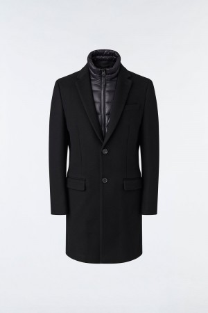 Black Mackage Skai Double-Face Wool 2-In-1 Top Removable Down Liner Men's Coats | EONI04261