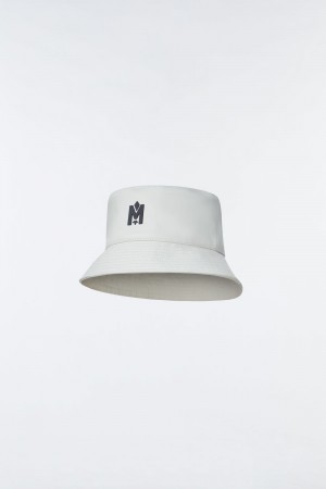 Cream Mackage Bennet Leather Bucket Metal Logo Women's Hats | FSMK91346