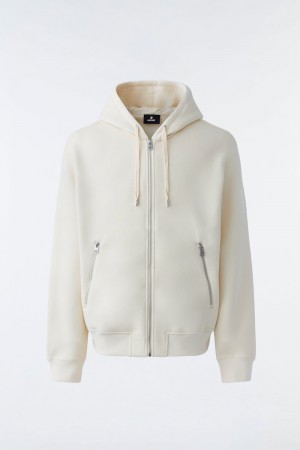 Cream Mackage Krys Zip-Up Velvet Embroidery Men's Hoodie | UIQY73496