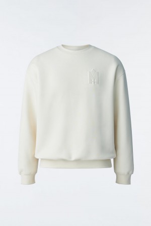 Cream Mackage Max-Vt Double Face Jersey Embroidered Logo Men's Sweatshirts | SJRK94528