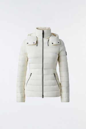 Cream Mackage Michi Agile-360 Stretch Light Hood Women's Down Jackets | SYWM97036