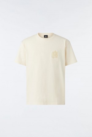 Cream Mackage Tee Velvet Logo Men's T-Shirts | HJXB56203