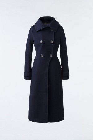 Navy Mackage Elodie Double Face Wool And Cashmere Tailored Women's Coats | FBRV19024