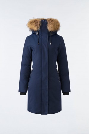 Navy Mackage Shiloh 2-In-1 Fitted Removable Bib And Natural Fur Women's Down Coats | GFQT28396