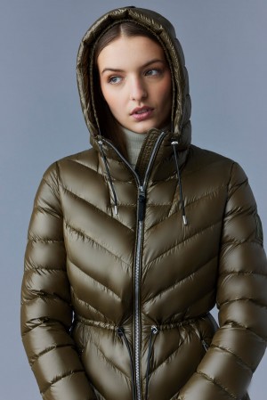 Olive Mackage Arita Light Hooded Chevron Women's Down Jackets | UVGE87015