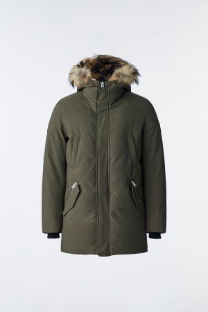 Olive Mackage Edward 2-In-1 Down Hooded Bib And Natural Fur Men's Parka Jackets | NJSZ63409