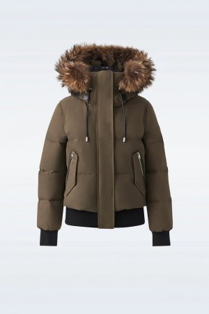 Olive Mackage Nefi-F Removable Fur Trimmed Hood Women's Down Jackets | YXAW39685