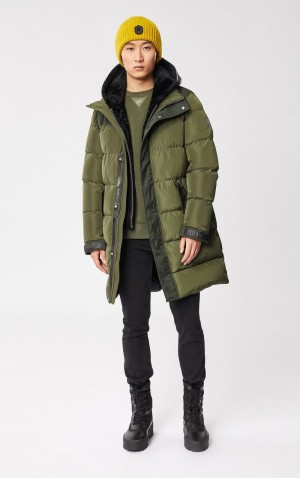 Olive Mackage Reynold Removable Shearling Bib And Hood Men's Down Coats | FBOU40196