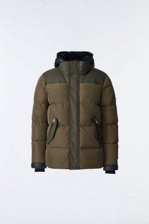 Olive Mackage Riley Classic Removable Shearling Bib Men's Down Jackets | OLPE17645