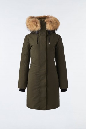 Olive Mackage Shiloh 2-In-1 Fitted Removable Bib And Natural Fur Women's Down Coats | TVYU71824