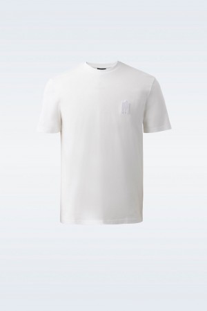 White Mackage Dev Velvet Logo Men's T-Shirts | DNYE09784