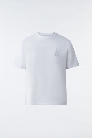 White Mackage Tee Velvet Logo Men's T-Shirts | TYWQ32695