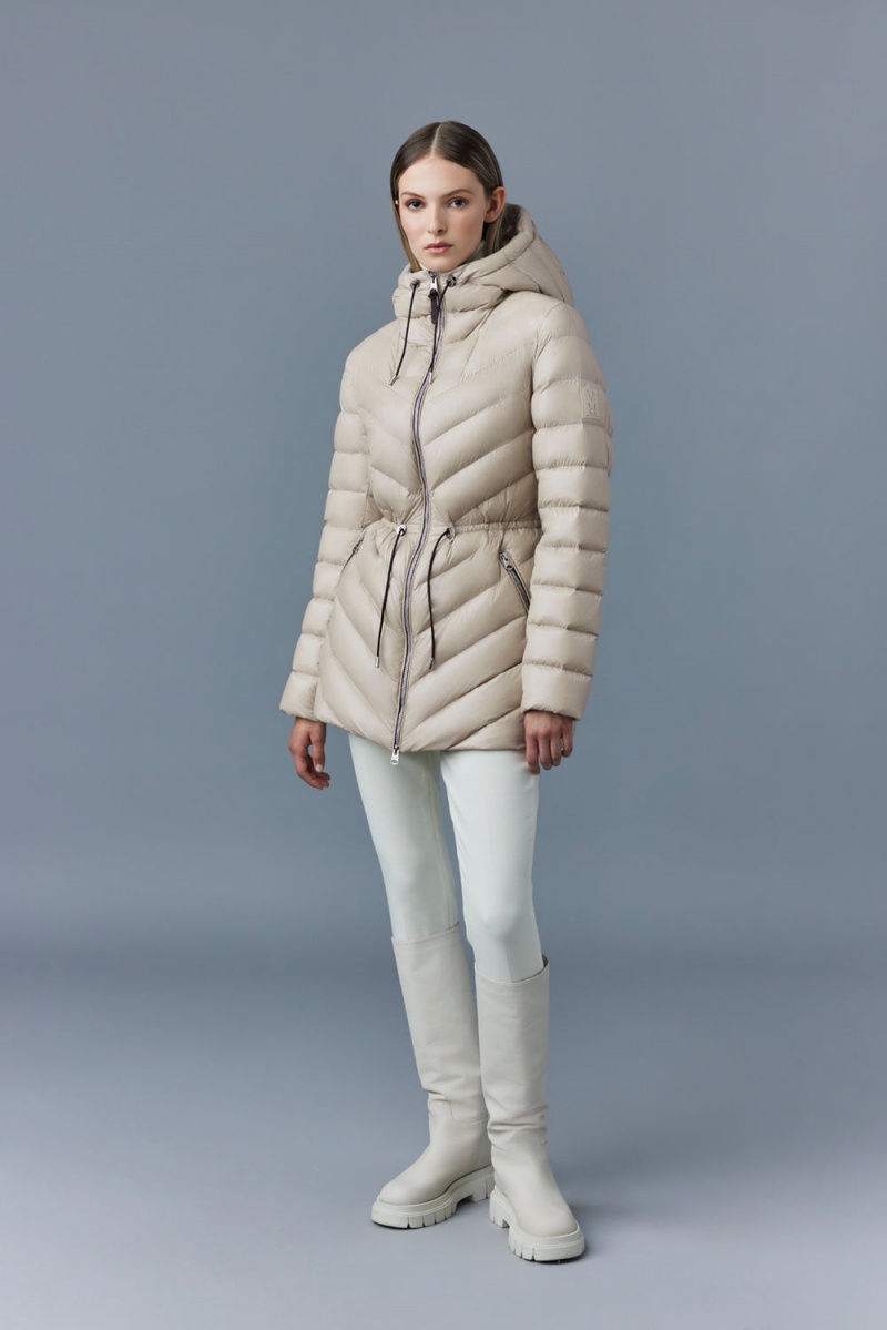 Beige Mackage Arita Light Hooded Chevron Women's Down Jackets | NBIG89271