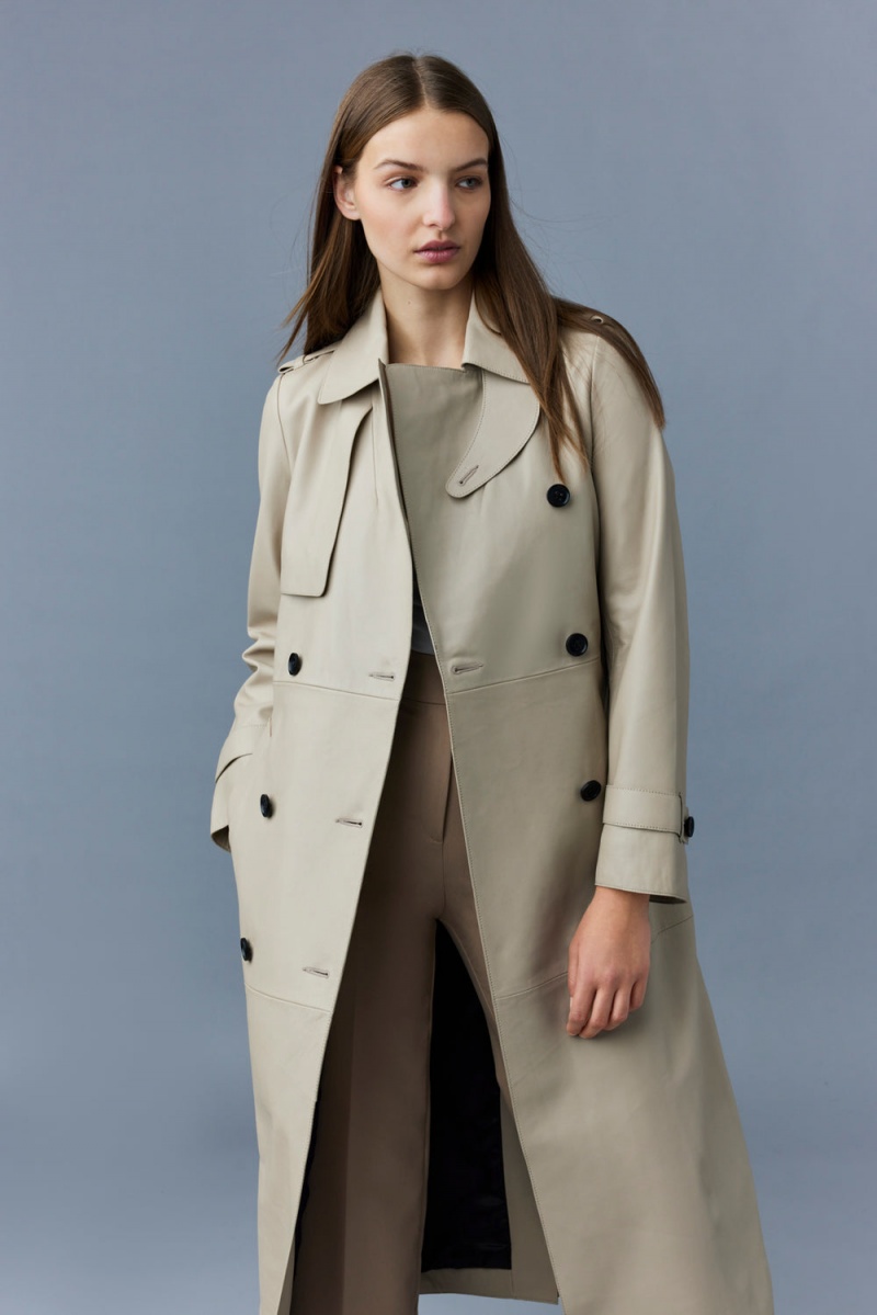 Beige Mackage Gael (R) Leather Belt Women's Trench Coats | OKIX29751