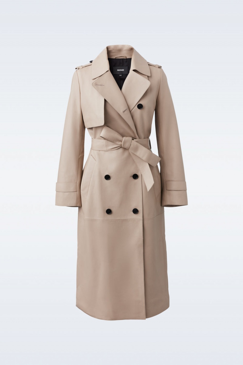 Beige Mackage Gael (R) Leather Belt Women\'s Trench Coats | OKIX29751