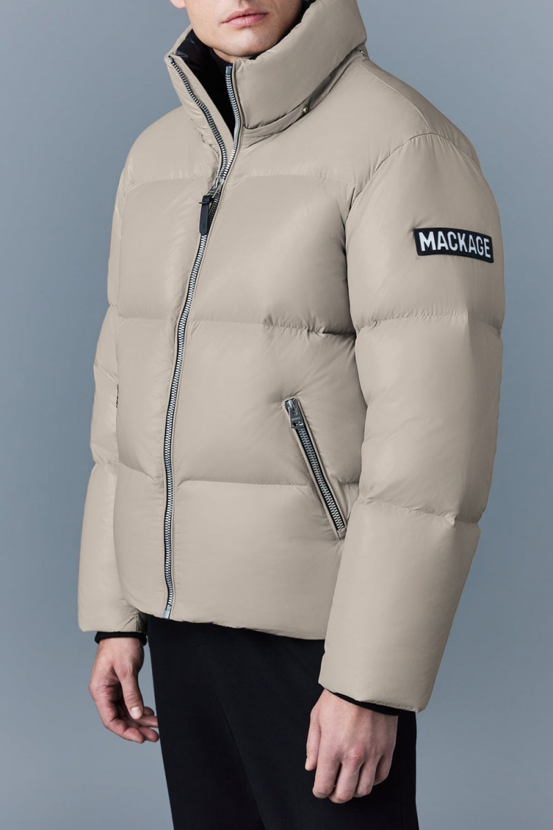 Beige Mackage Kent-Z Lustrous Light Hood Men's Down Jackets | UHNR09254