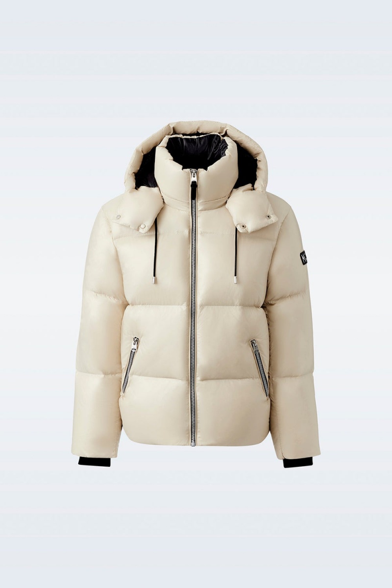 Beige Mackage Kent-Z Lustrous Light Hood Men's Down Jackets | UHNR09254