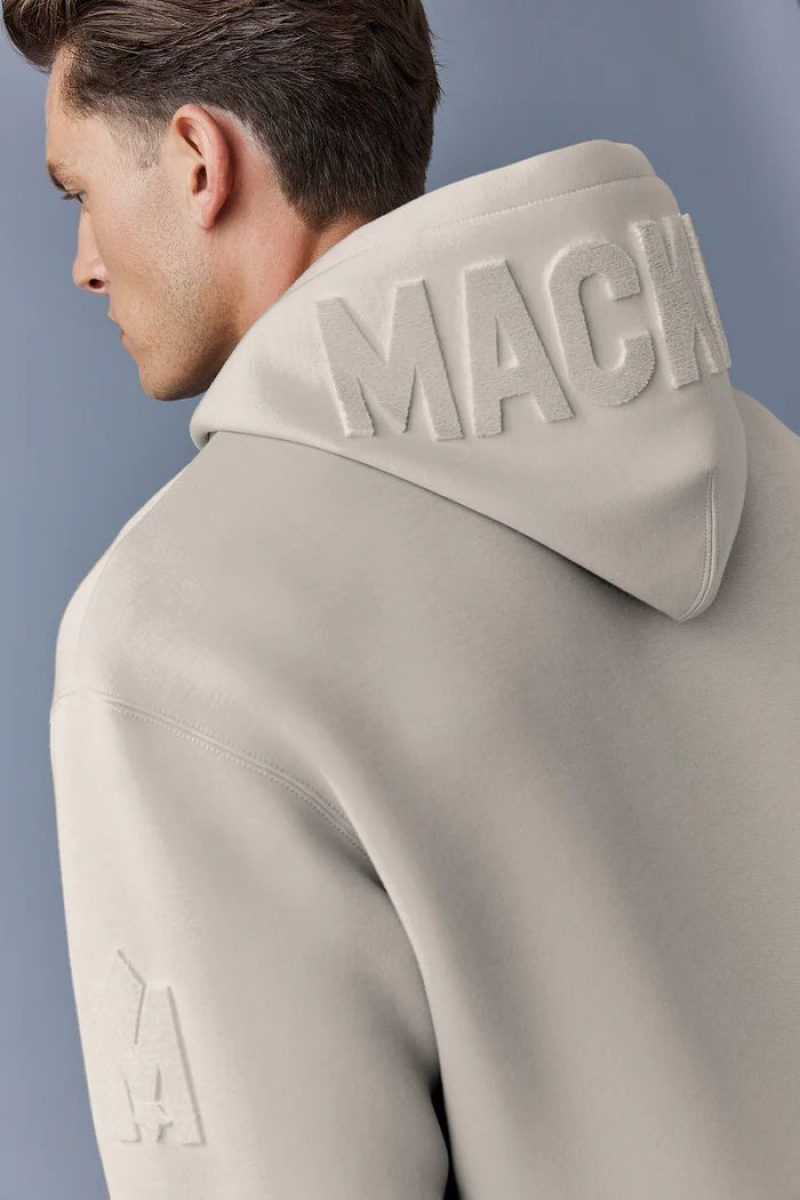 Beige Mackage Krys Velvet Embroidery Men's Hoodie | DBLZ69104