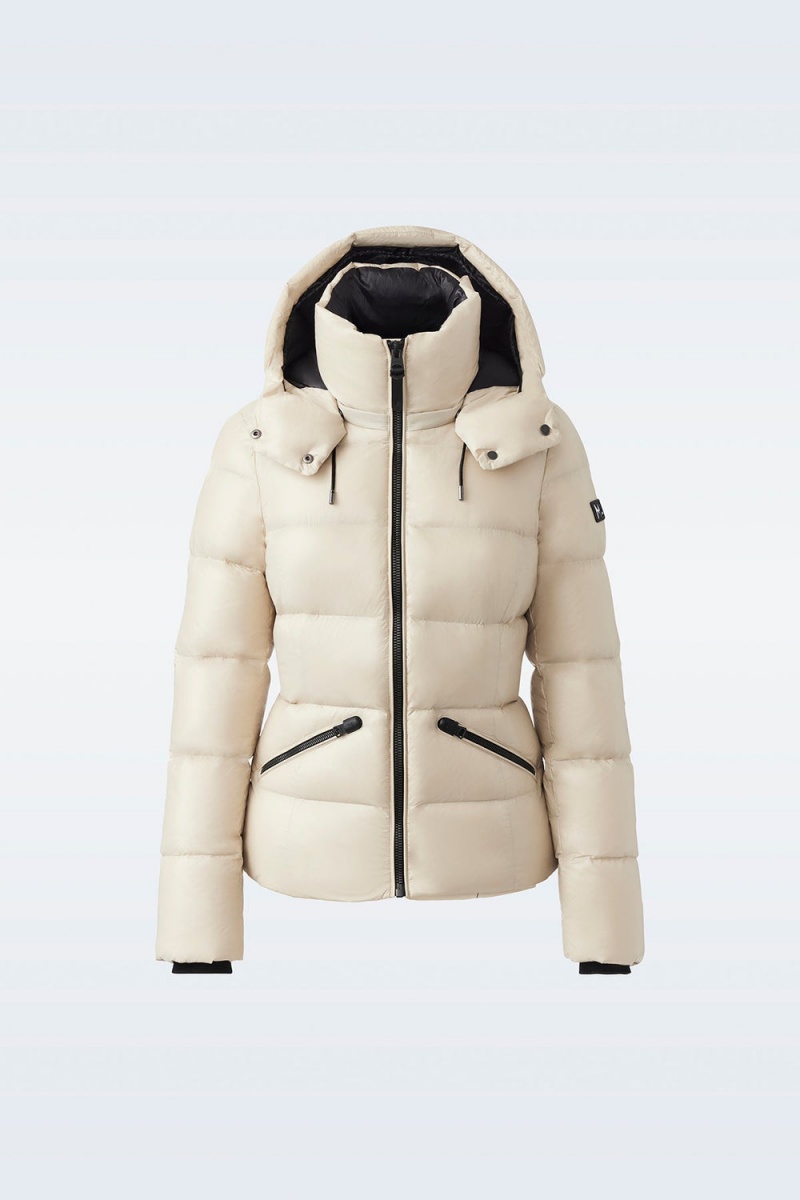 Beige Mackage Madalyn Lustrous Light Hood Women's Down Jackets | PRUX78693