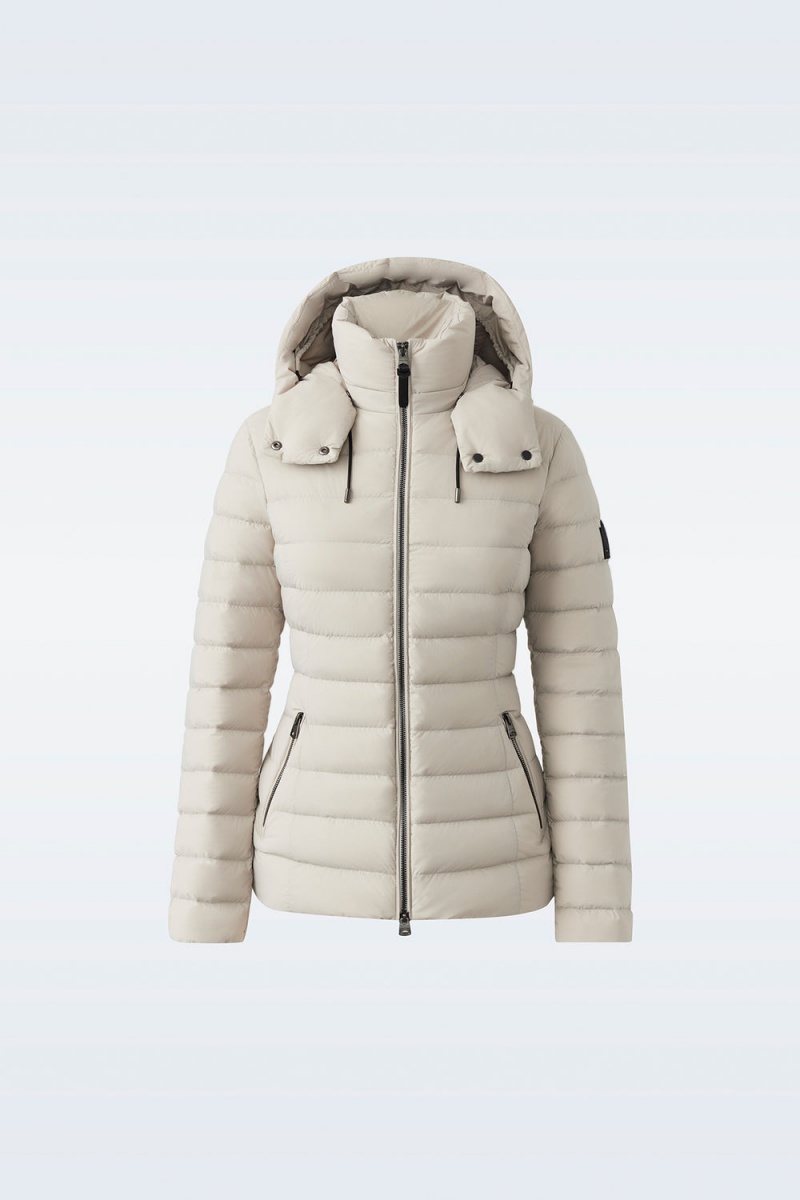 Beige Mackage Michi Agile-360 Stretch Light Hood Women's Down Jackets | MOIC65824