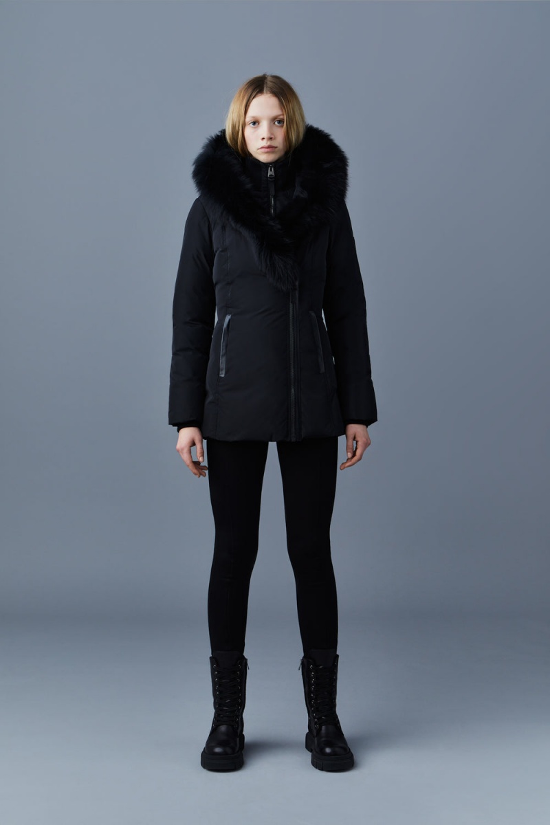 Black Mackage Adali Blue Fox Fur Signature Mackage Collar Women's Down Coats | NZSL35689