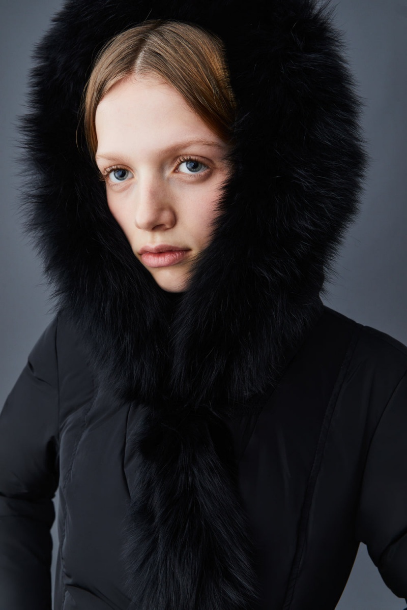 Black Mackage Adali Blue Fox Fur Signature Mackage Collar Women's Down Coats | NZSL35689