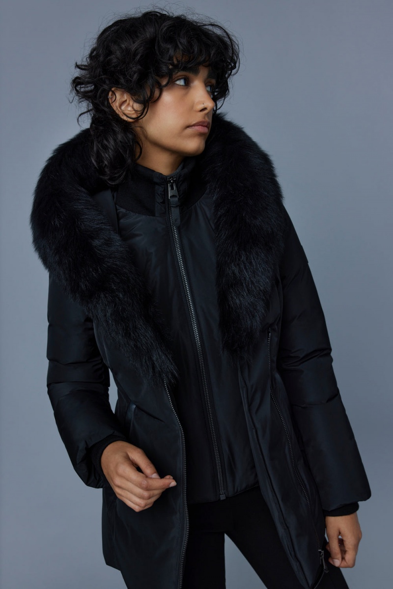 Black Mackage Adali Sheepskin Signature Mackage Collar Women's Down Coats | BUPV70246