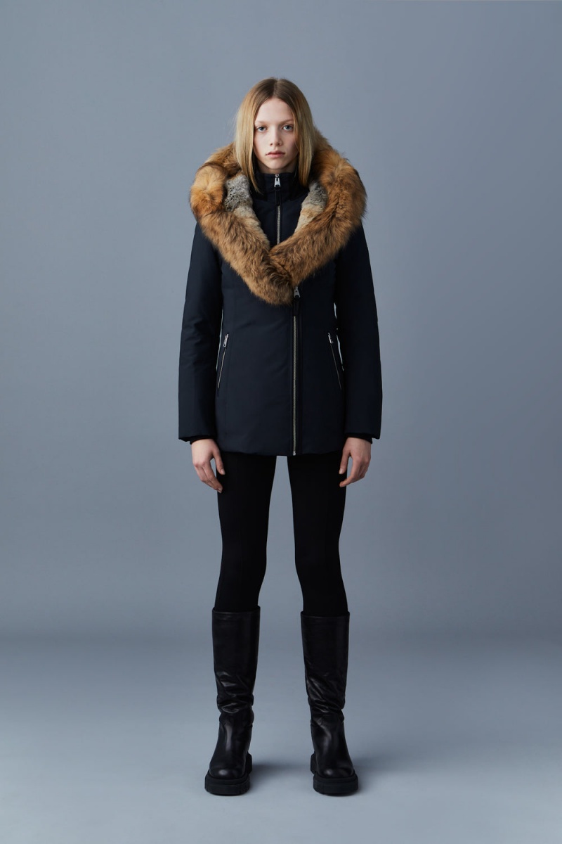 Black Mackage Akiva Toscana Fur Trimmed Hood Women's Down Coats | NTJP04395