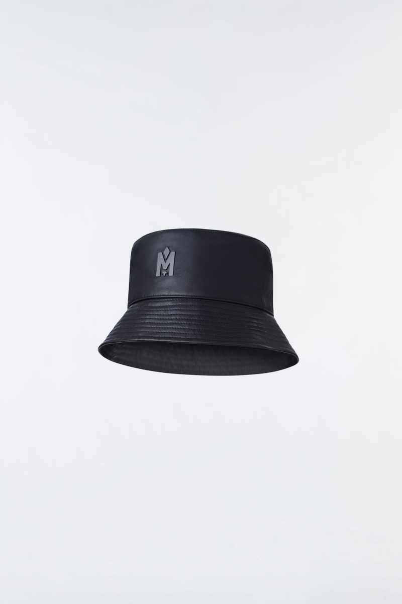 Black Mackage Bennet Leather Bucket Metal Logo Women's Hats | VISW92074