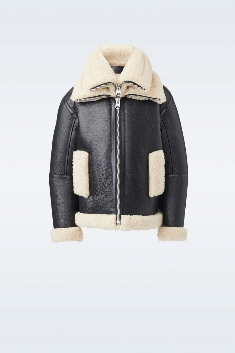 Black Mackage Calan Sheepskin Removable Collar Kids' Bomber Jackets | QBJO81274