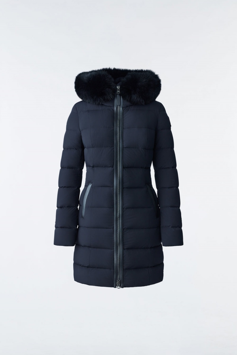 Black Mackage Calla Agile-360 Stretch Light Blue Fox Fur Collar Women's Down Coats | CWDH10942