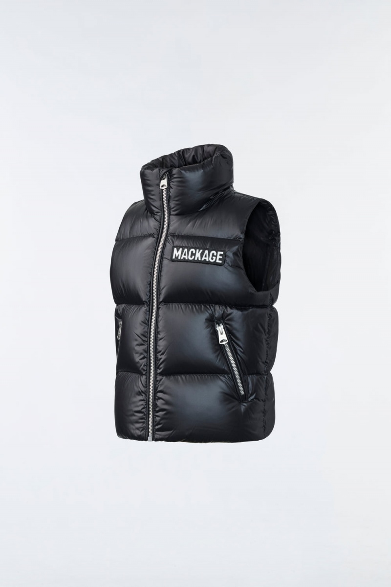 Black Mackage Charlee Lustrous Light Down Puffer Kids' Vests | VWIK27619