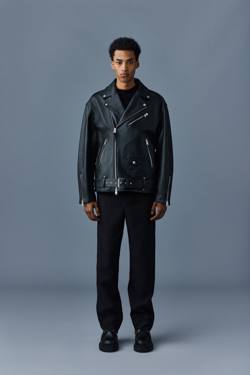 Black Mackage Clement Oversized R Leather Biker Men's Jackets | EHGF07265