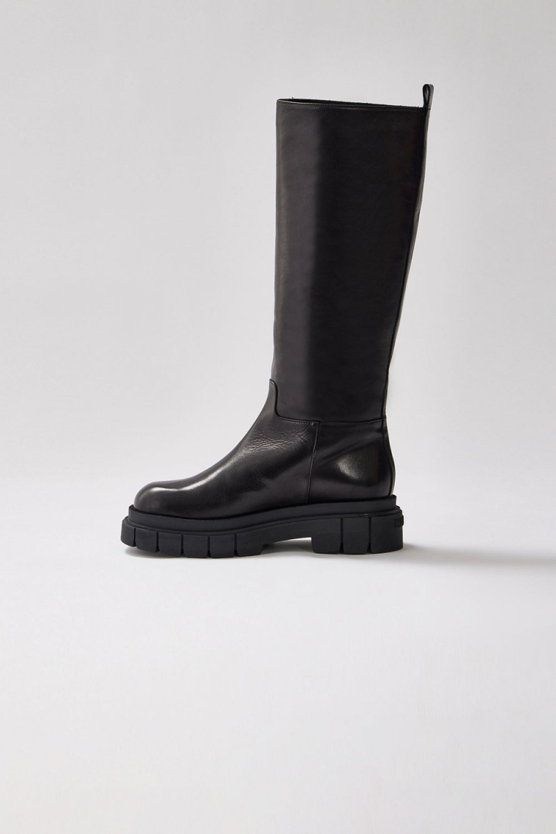 Black Mackage Commander Shearling-Lined Lug Sole (R) Leather Women's Tall Boots | PWIR27485