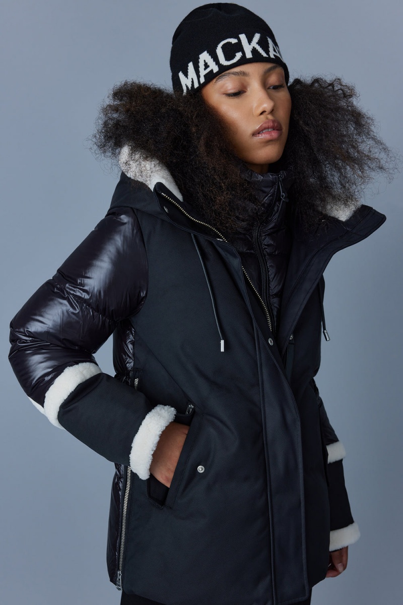 Black Mackage Cyrah Arctic Twill Shearling Trim Women's Down Jackets | FZOC97638