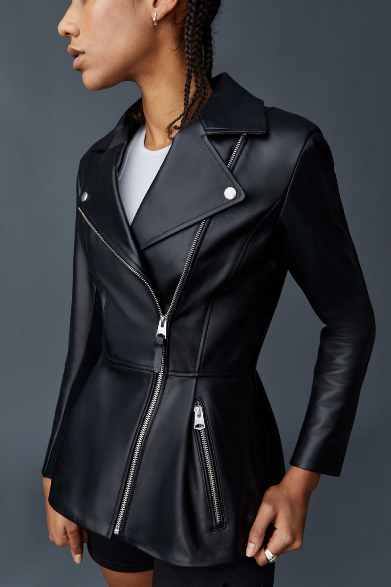 Black Mackage Day Leather Biker Peplum Women's Jackets | DAUQ14823