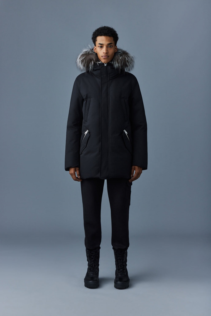 Black Mackage Edward 2-In-1 Down Hooded Bib And Silver Fox Fur Men's Parka Jackets | ZFQB41720