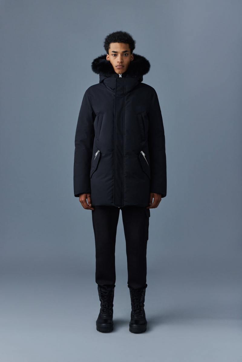 Black Mackage Edward 2-In-1 Down Hooded Bib And Blue Fox Fur Men's Parka Jackets | GVKF47813